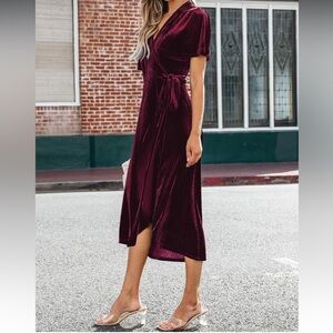 Cupshe Red Pleated Wrap Midi Dress